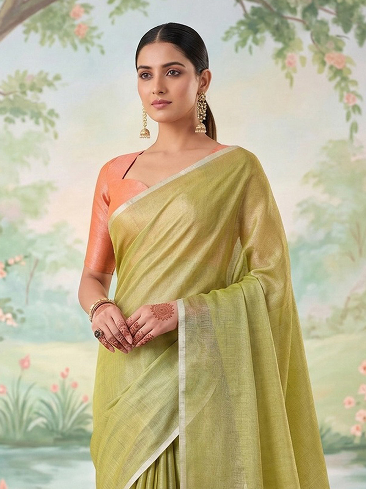 Forest green festive drape saree