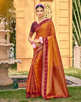 Golden mustard festive drape saree