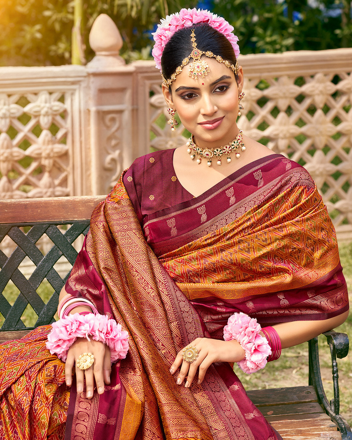 Golden mustard festive drape saree