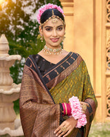 Fresh lime green woven saree