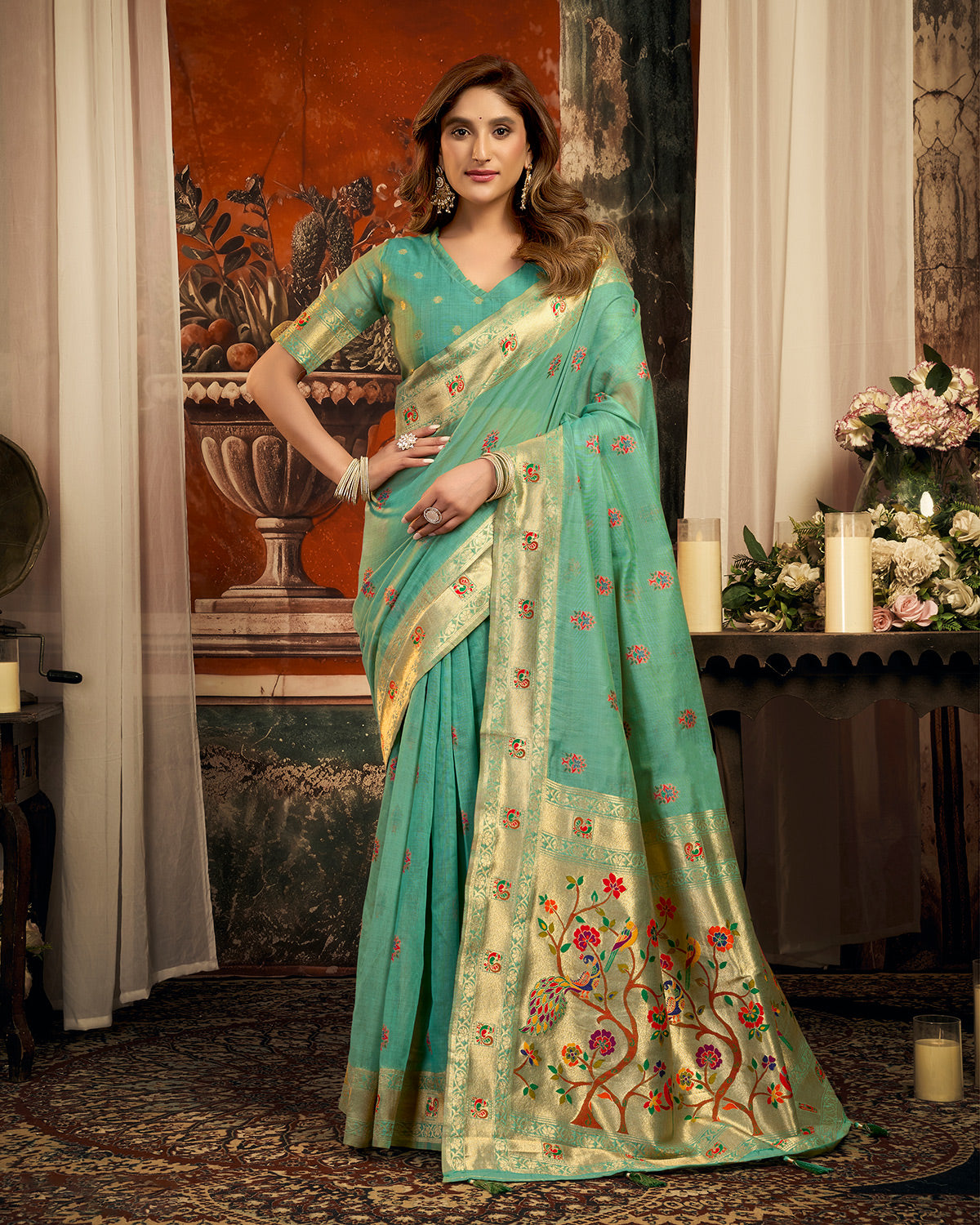 Dreamy mint blue paithani drape