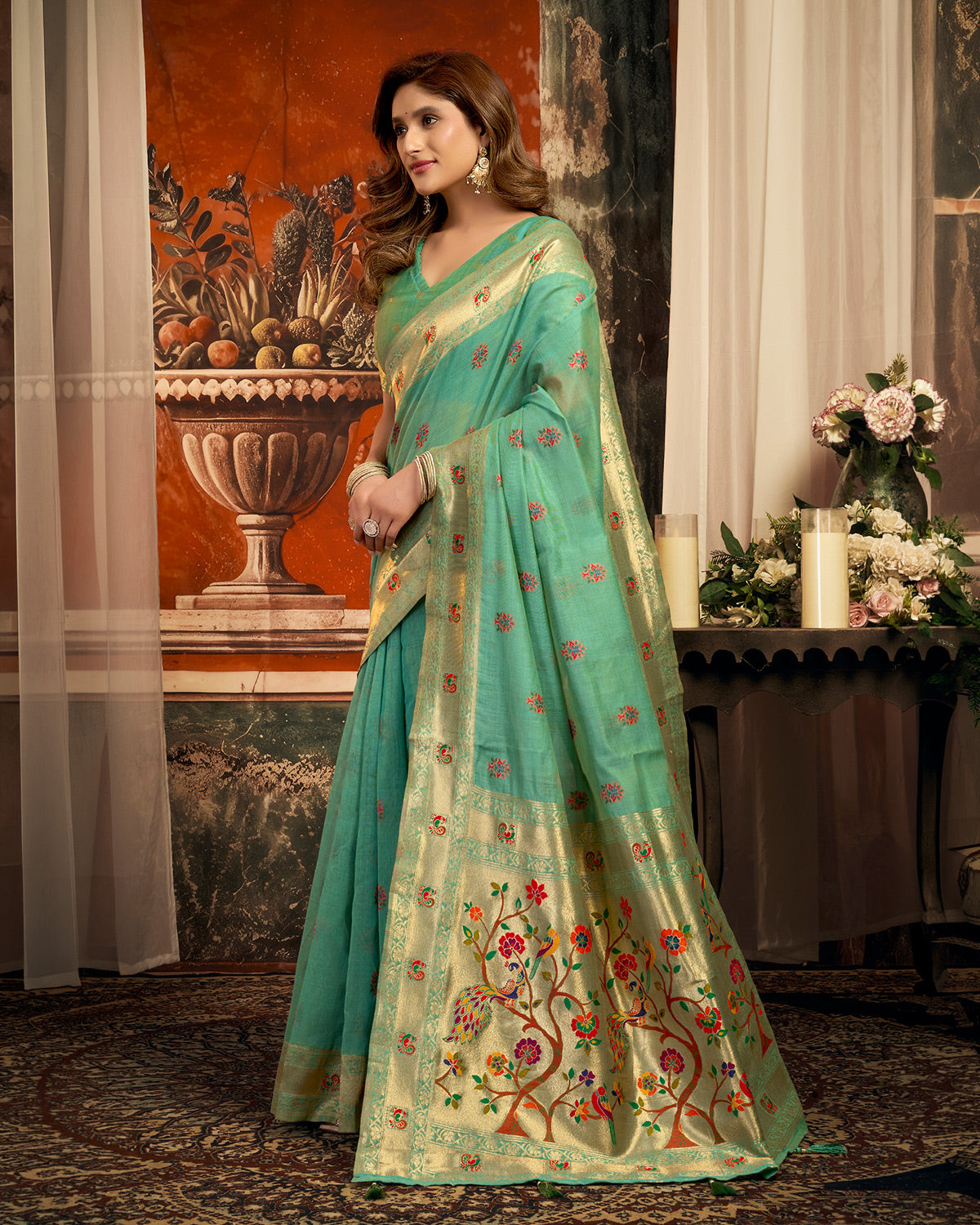 Dreamy mint blue paithani drape