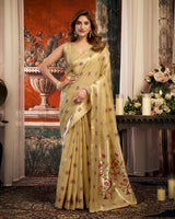 Lustrous light olive festive saree