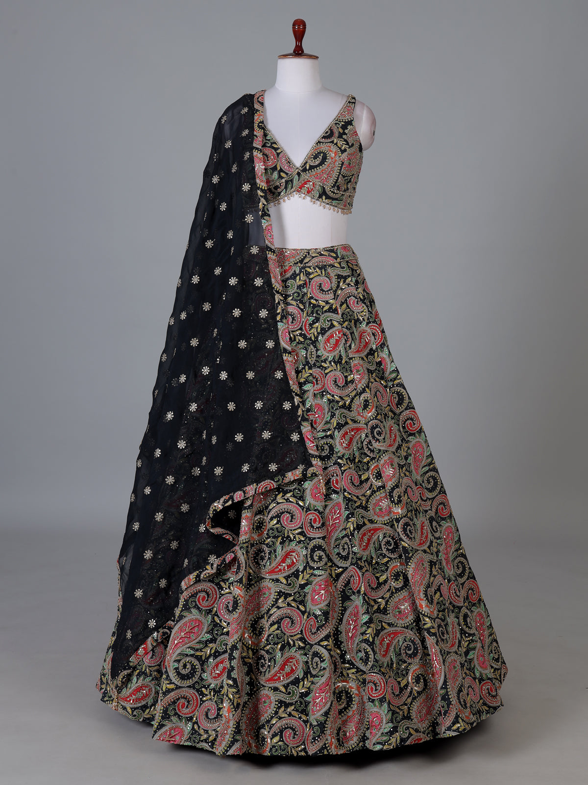 Jet black heritage festive lehenga choli
