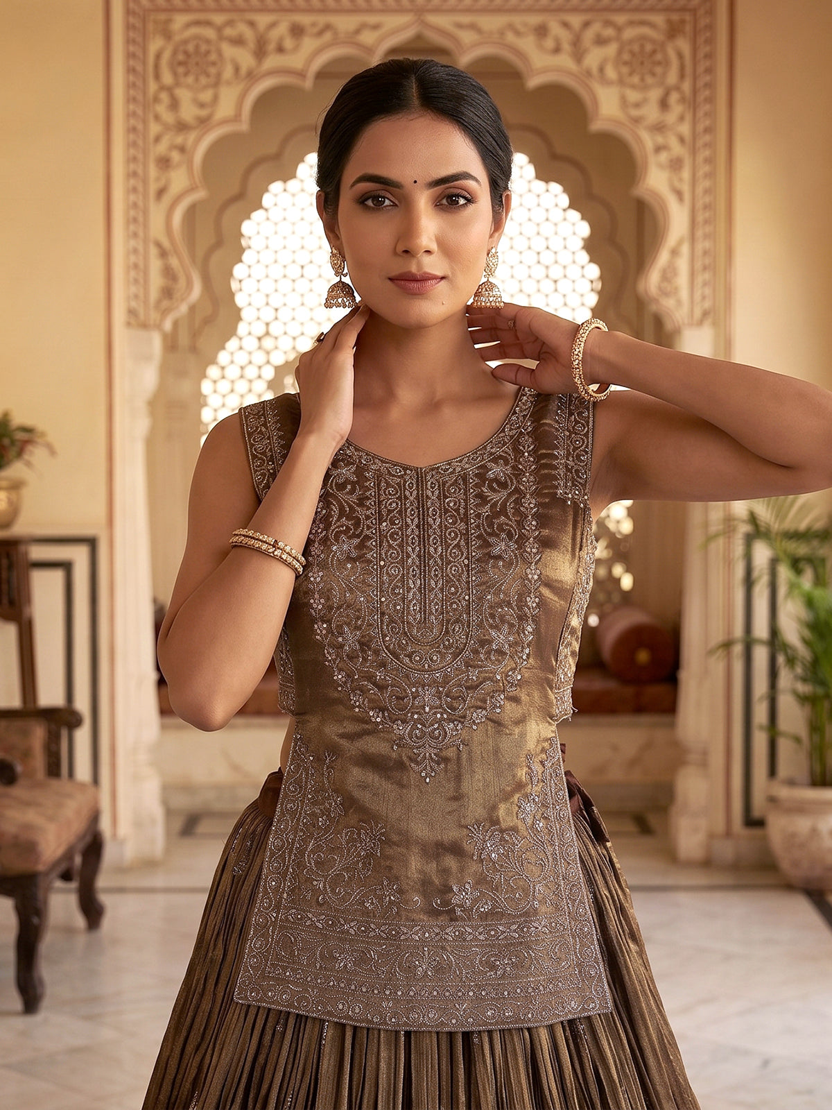 Bronze brown regal silk lehenga choli