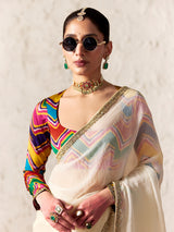 Regal cream digital partywear saree