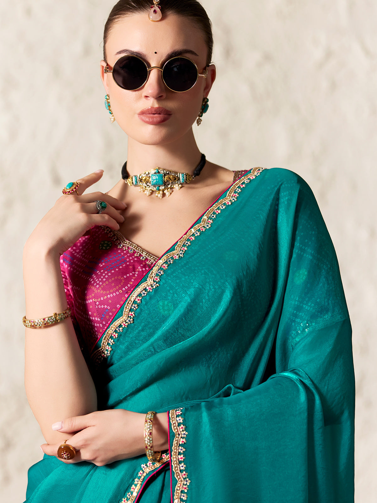 Sophisticated rama blue festive saree