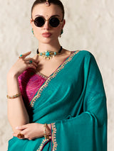 Sophisticated rama blue festive saree