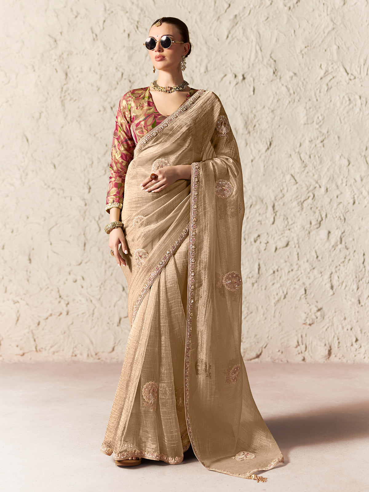 Refined beige embellished digital saree