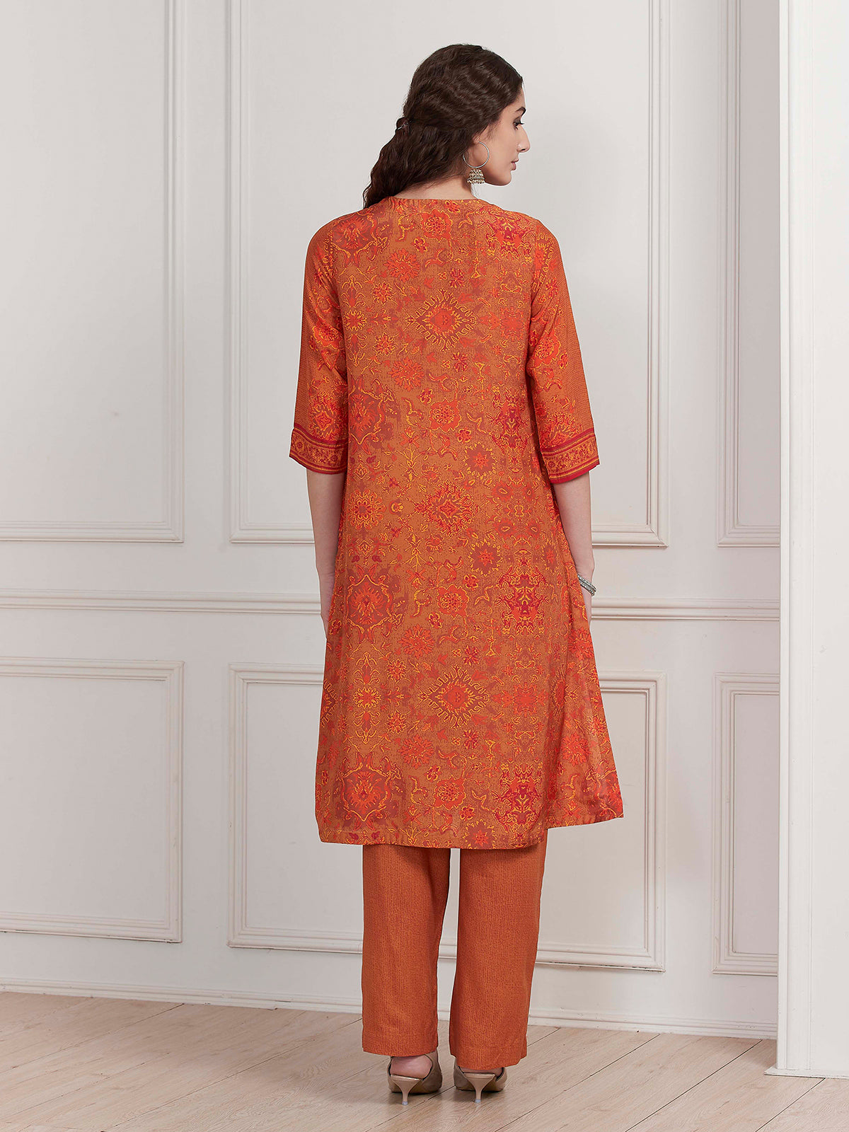 Orange rustic floral embellished graceful attire