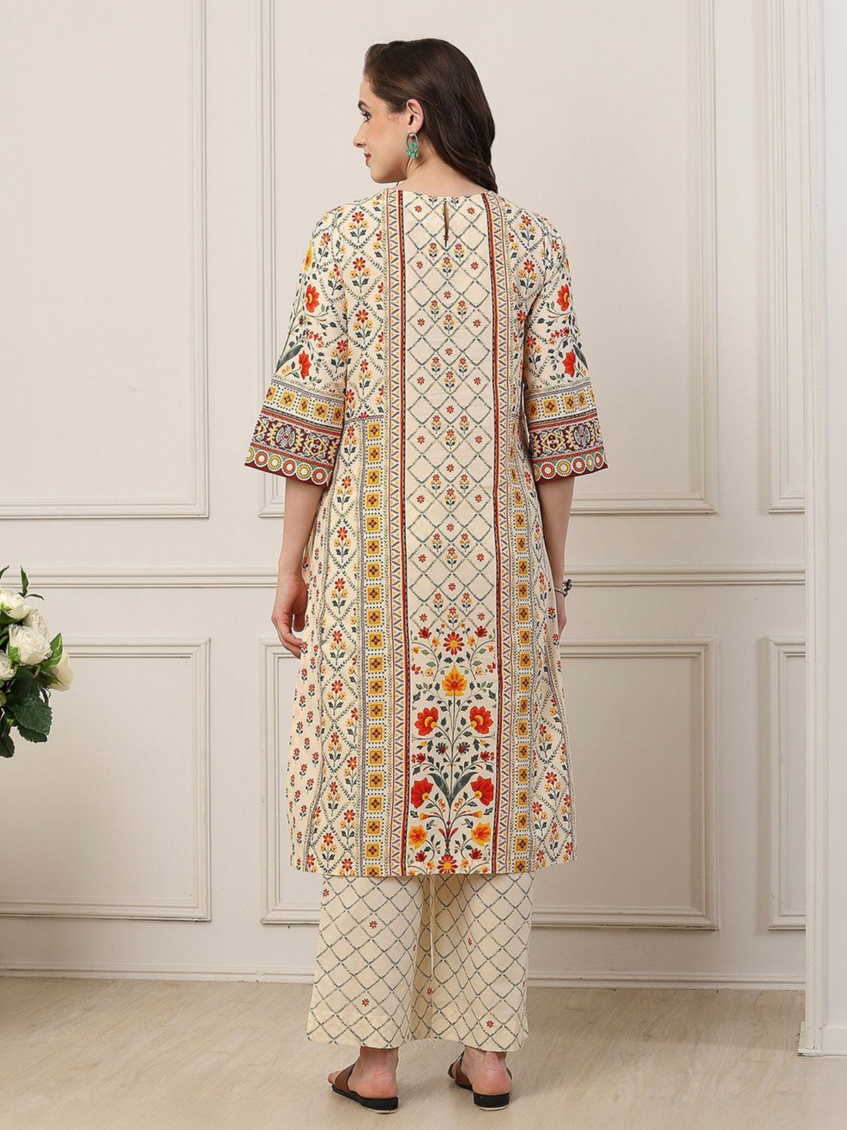 Beige heritage print palazzo festive ensemble