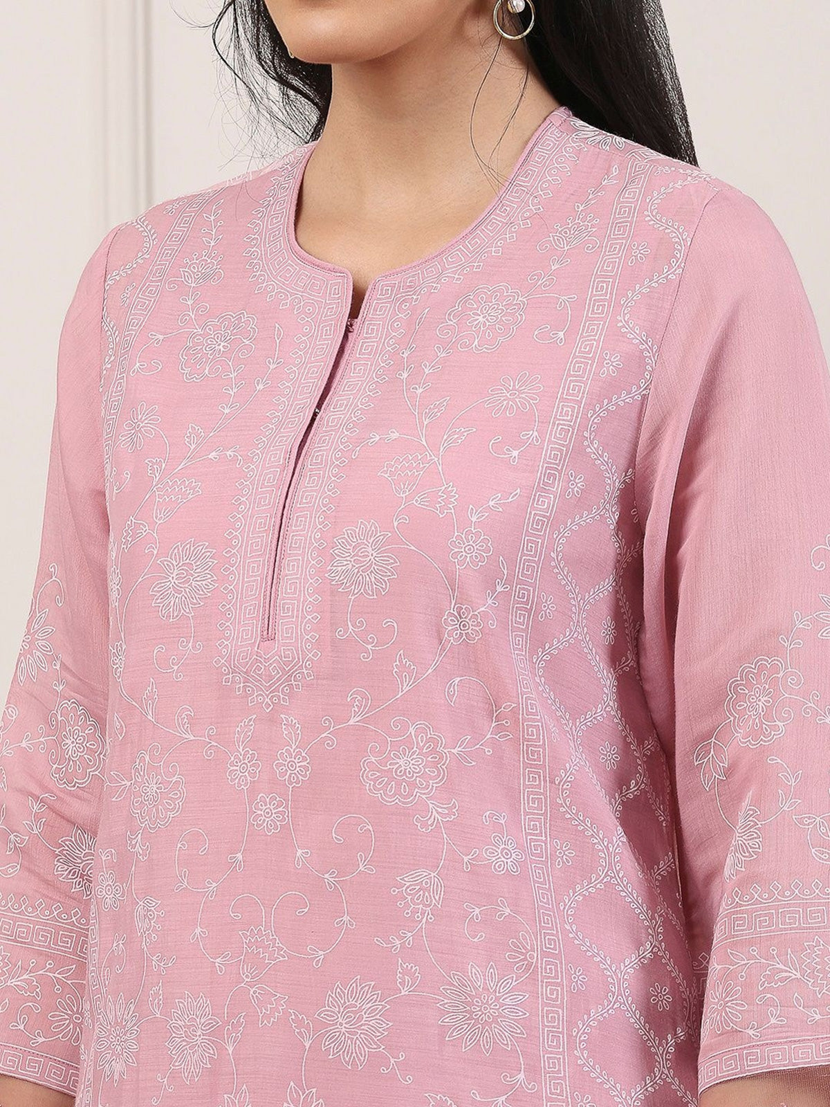 Blush pink printed chanderi festive sophistication