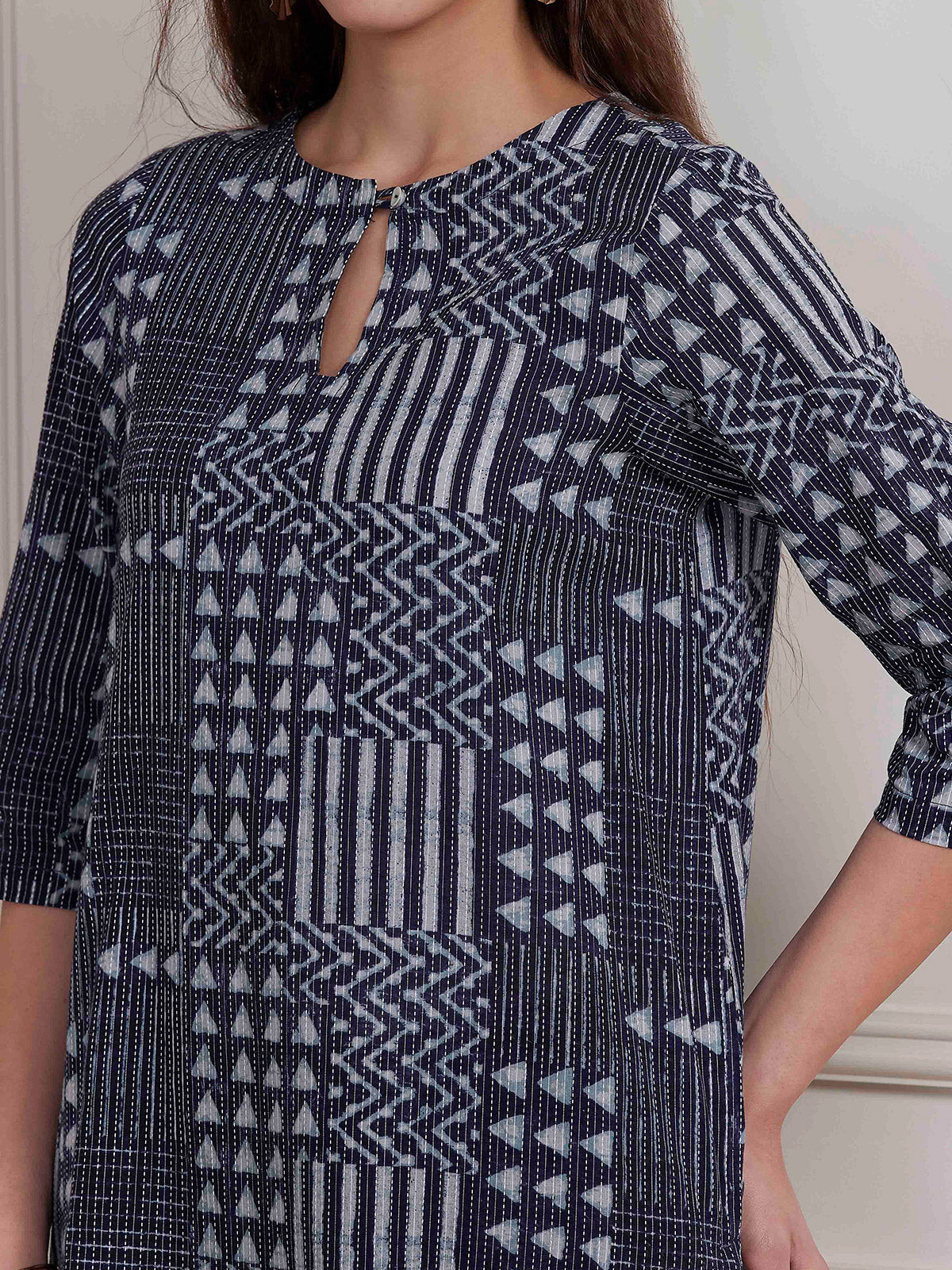 Black printed thread work everyday cotton kurti