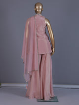 Pastel pink tissue silk palazzo suit with mirror work