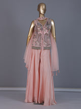 Pastel pink embellished palazzo suit