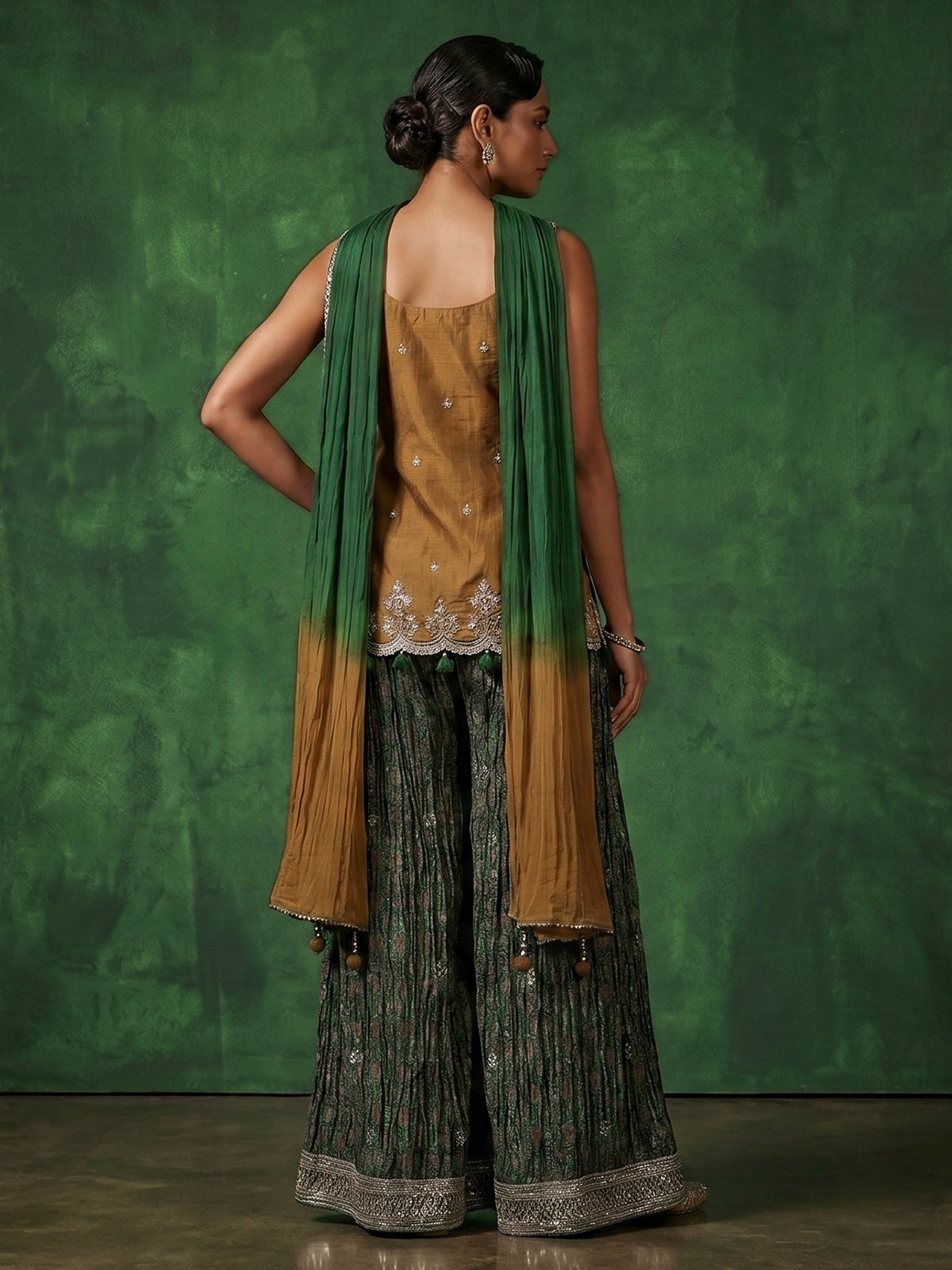 Mustard green festive palazzo suit