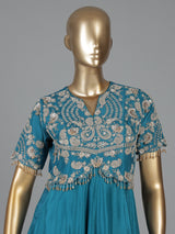 Peacock blue silk Anarkali suit for festive celebration