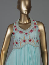 Firozi blue chiffon embroidered Anarkali suit for wedding