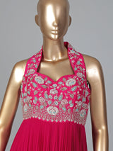 Rani pink georgette designer floor length suit with belt