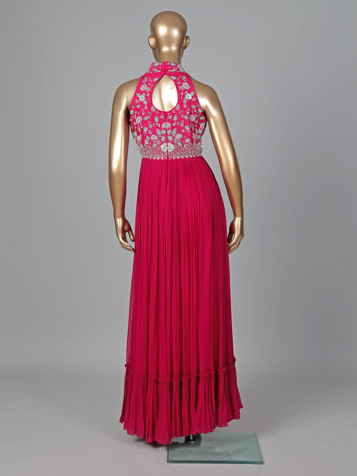 Rani pink georgette designer floor length suit with belt