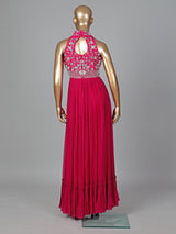 Rani pink georgette designer floor length suit with belt