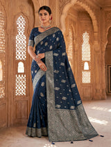 Deep teal blue silk wedding saree