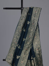 Deep teal blue silk wedding saree