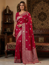 Crimson red silk traditional saree