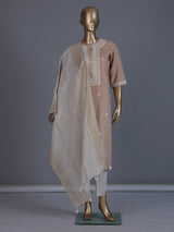 Brown regal embroidered festive linen kurti set