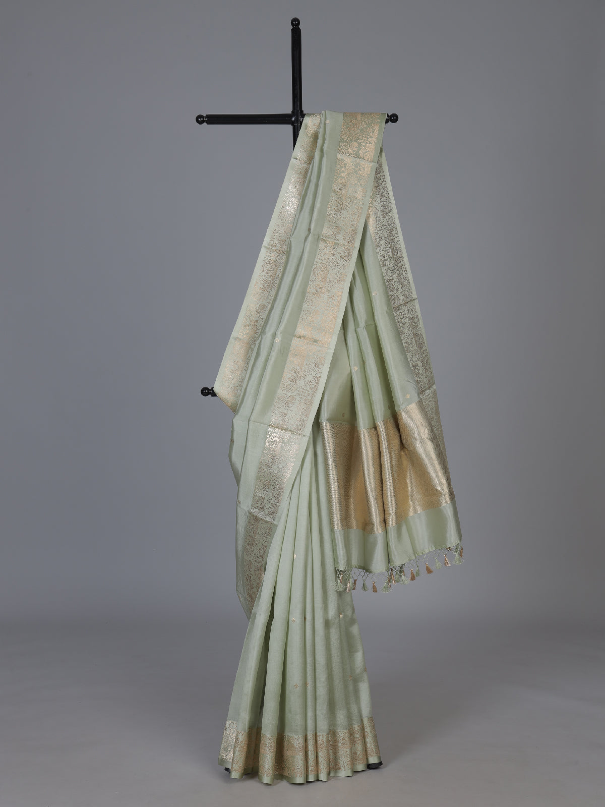 Pista green timeless raw silk  zari celebration saree