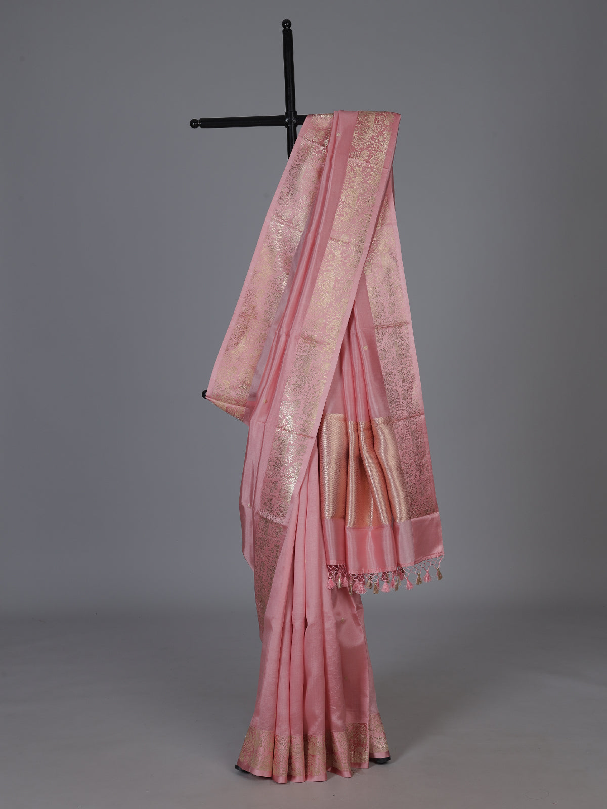 Pink elegant floral zari woven festive saree
