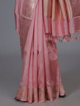 Pink elegant floral zari woven festive saree