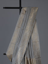 Grey artisanal floral zari raw silk saree
