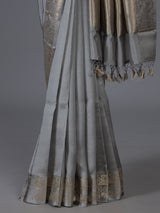 Grey artisanal floral zari raw silk saree