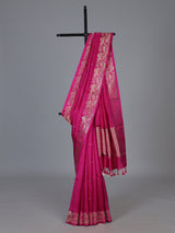Rani pink heritage woven zari raw silk saree