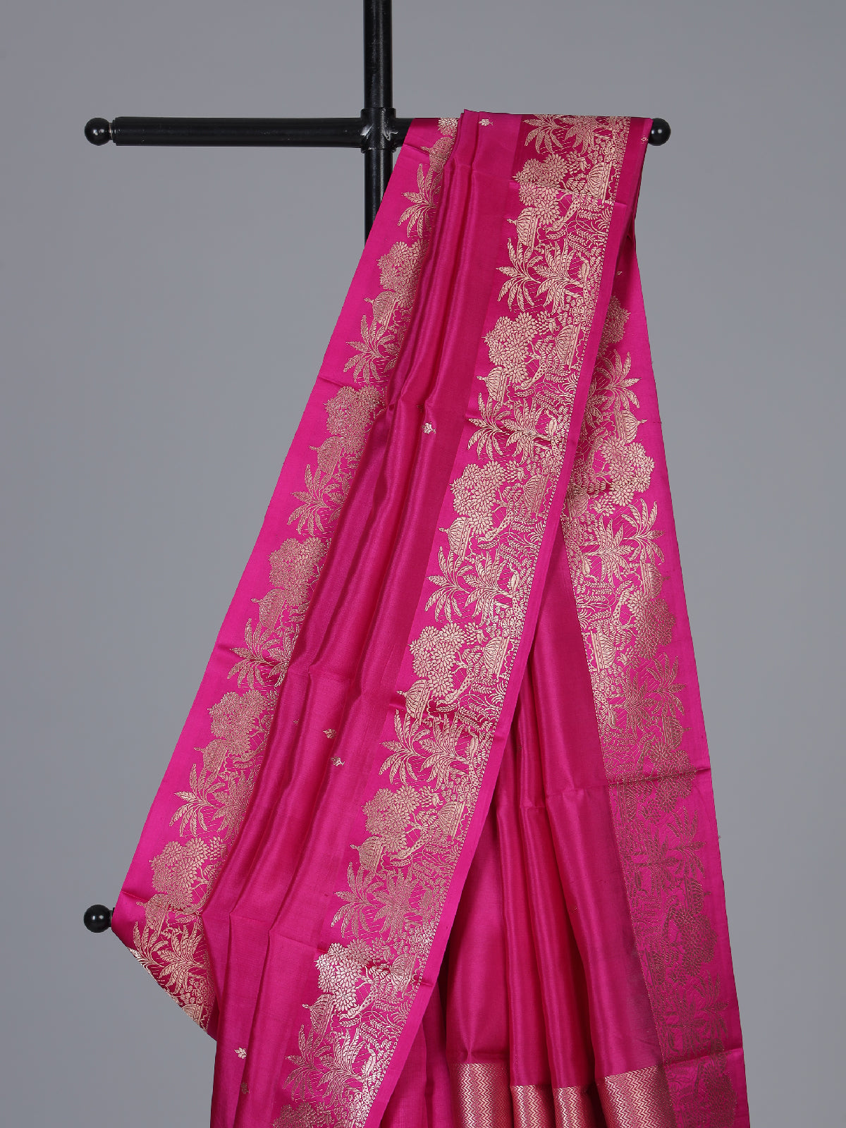 Rani pink heritage woven zari raw silk saree