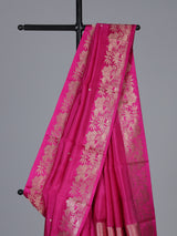 Rani pink heritage woven zari raw silk saree