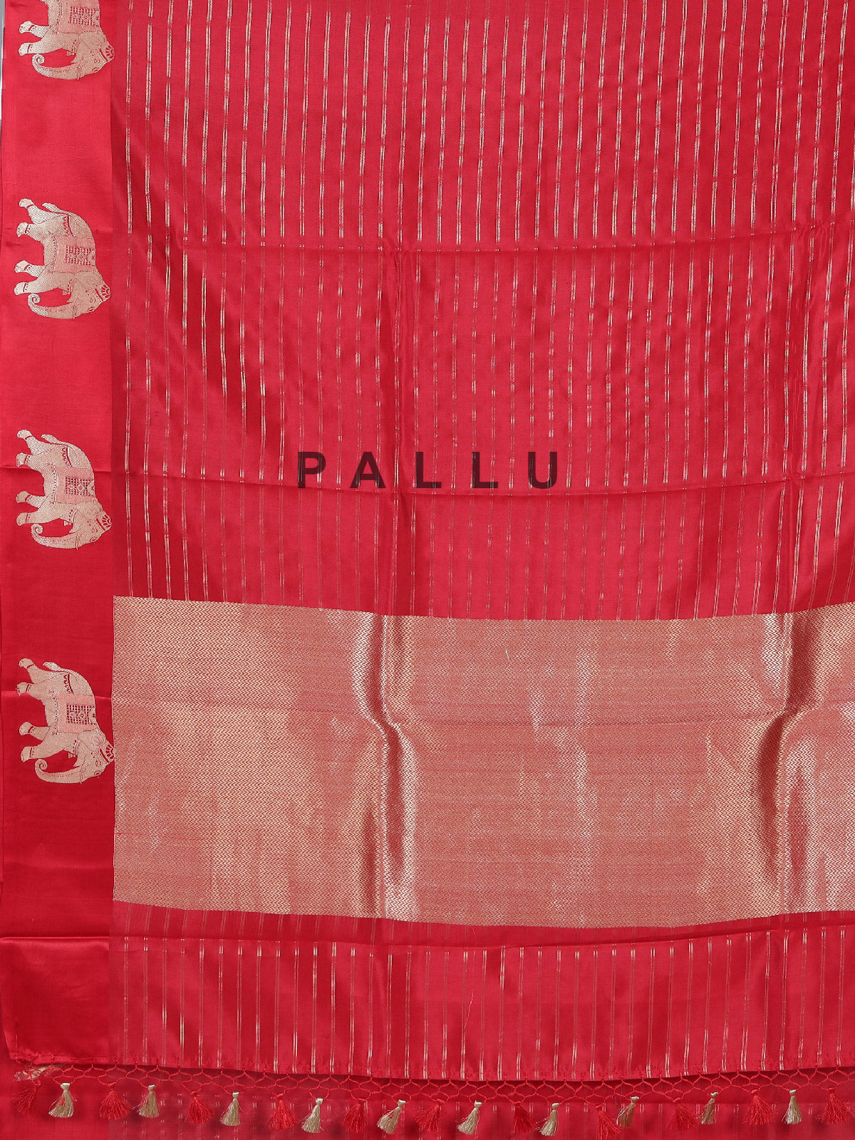 Red royal elephant motif raw silk festive saree