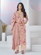 Beige floral vine printed festive kurti set elegance