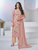 Beige floral vine printed festive kurti set elegance