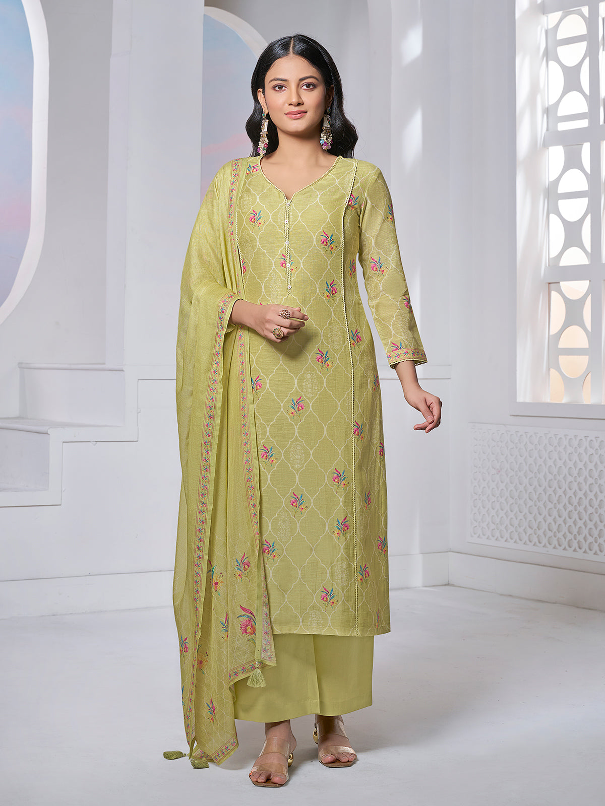 Green blooming booti festive cotton kurti statement