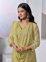 Green blooming booti festive cotton kurti statement