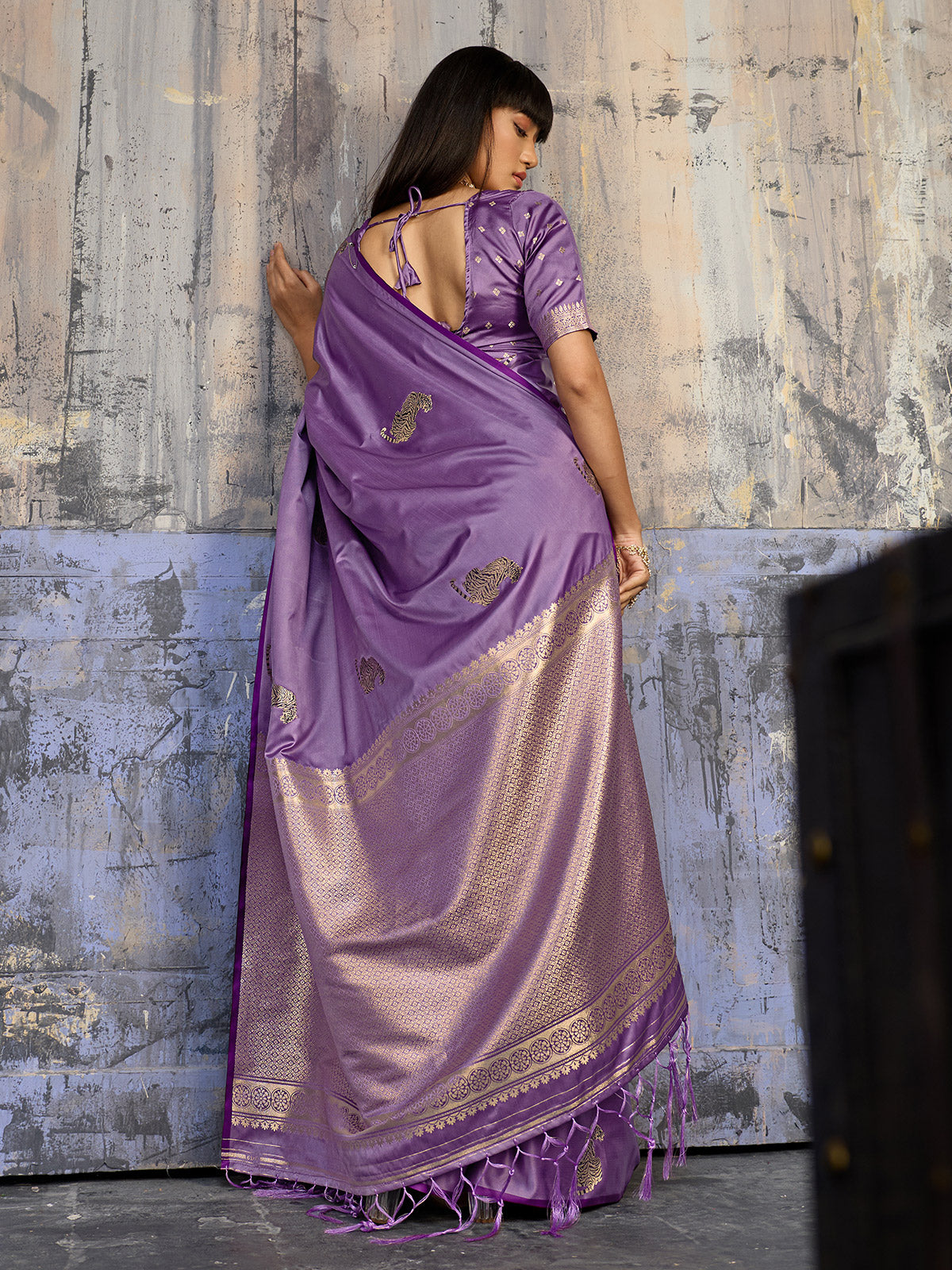 Lavender dreamy zari woven festive saree elegance