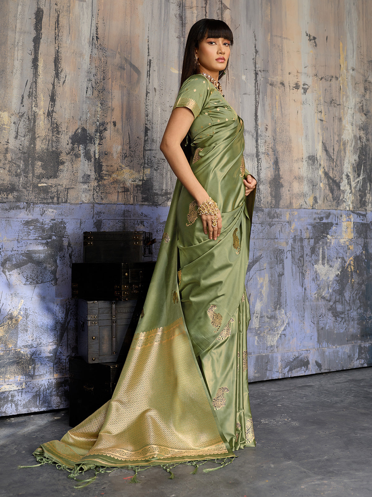 Pista green graceful handloom saree festive beauty