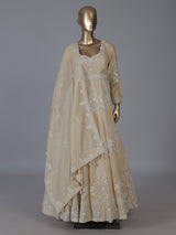 Beige radiant embroidery festive silk salwar suit