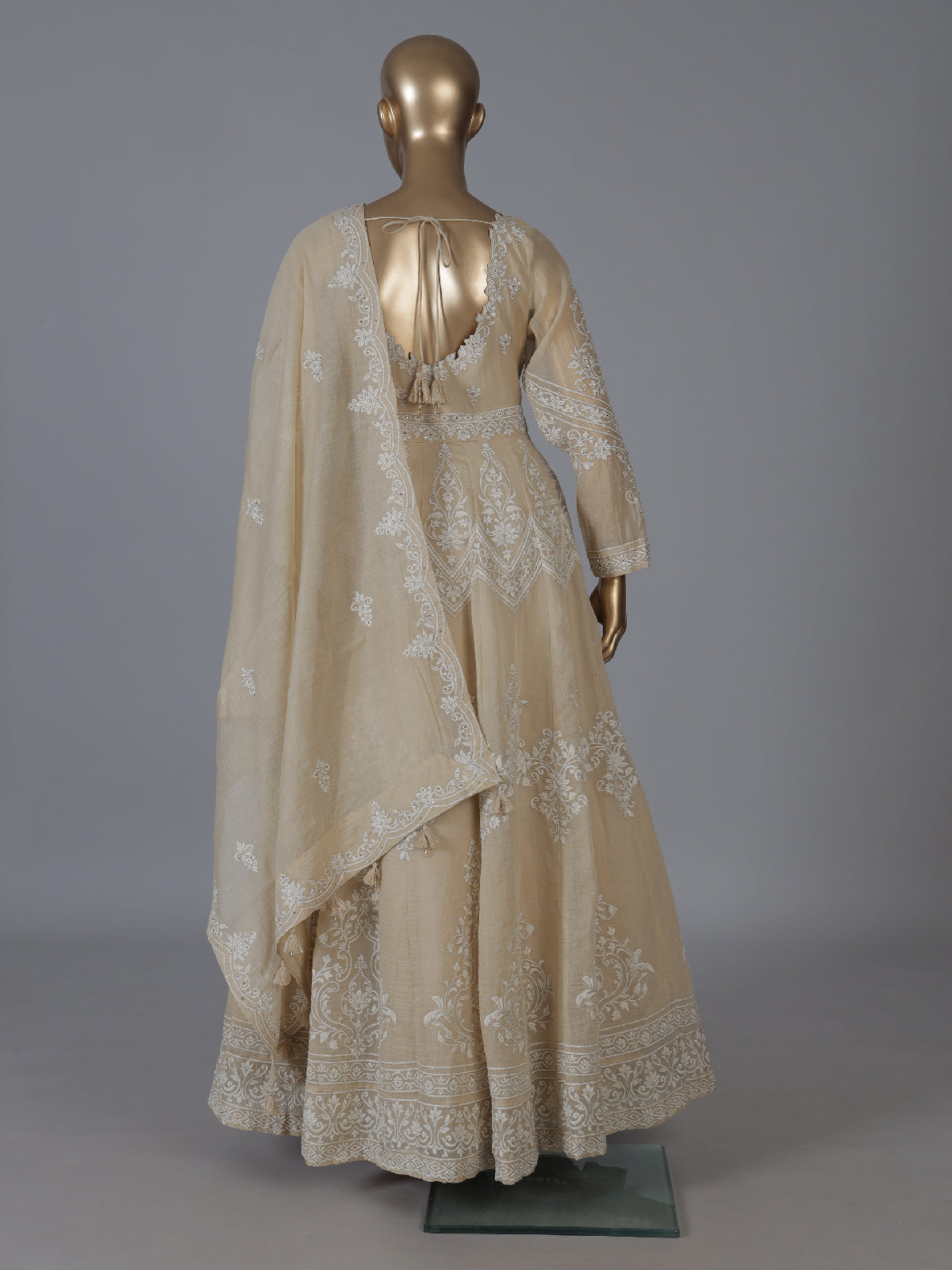 Beige radiant embroidery festive silk salwar suit
