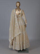 Beige radiant embroidery festive silk salwar suit