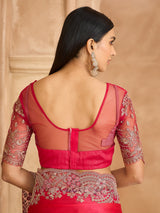 Pink graceful satin chiffon festive saree charm