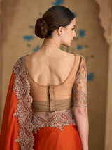 Rust orange festive satin chiffon saree radiance
