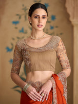 Rust orange festive satin chiffon saree radiance